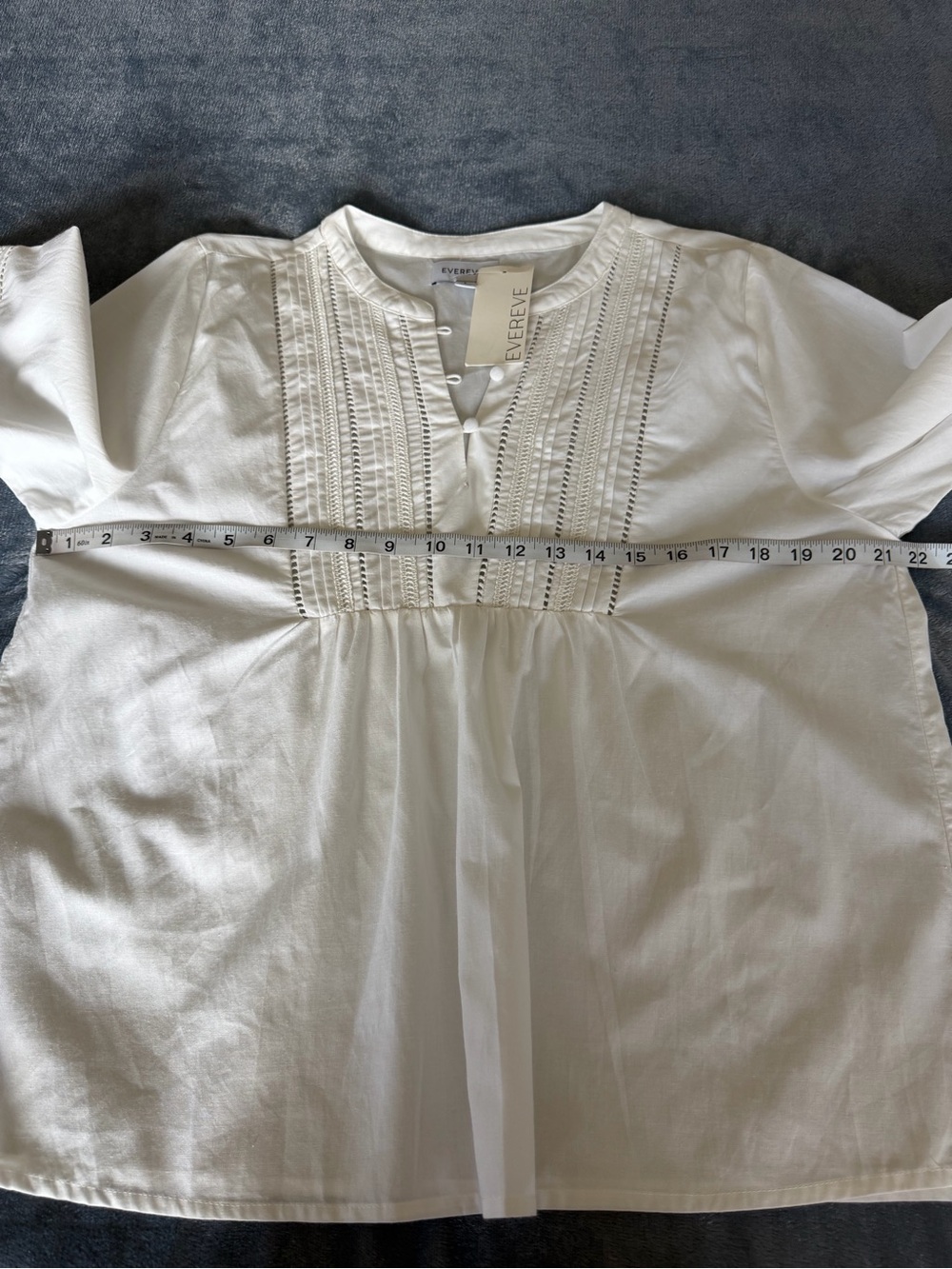 NWT Evereve white Jacqueline lace Inset Eyelet cottagecore Peasant Blouse Size L - Picture 13 of 13